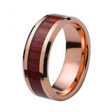 Tungsten Carbide Rose Gold & Koa Wood Ring